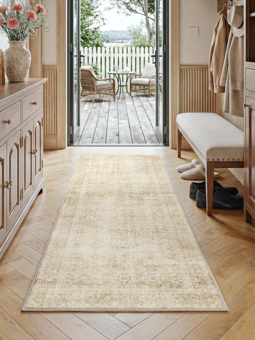 2x6 Washable Hallway Runner Rug Beige Vintage Neutral Non Slip